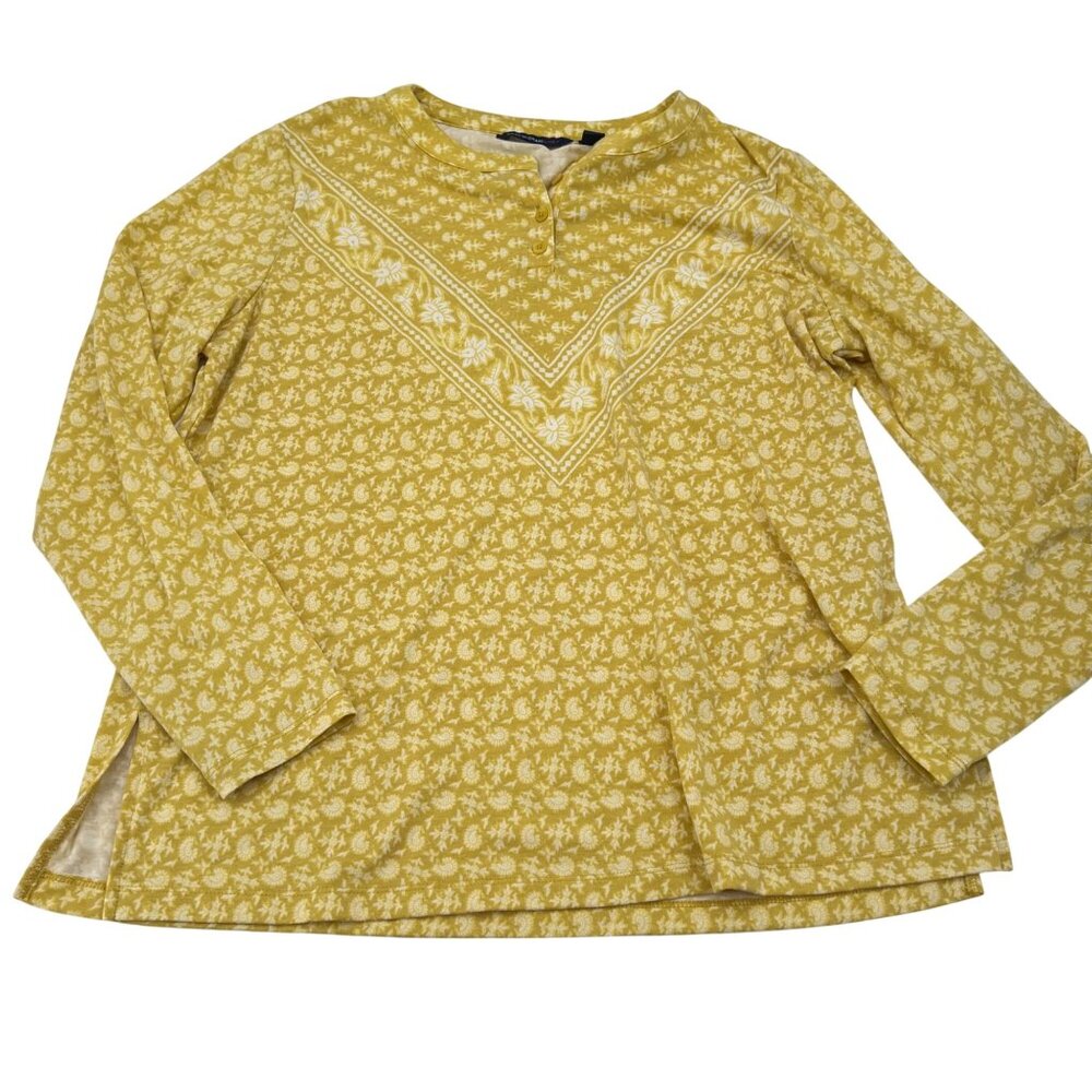 Isaac‎ Mizrahi Live! Women's Yellow Floral Long Sleeve Top V-Neck Size Medium